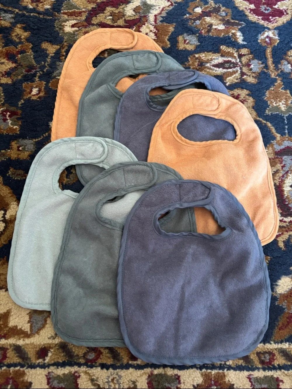 7 Cloud Island Gray, Olive, and Gold Terry Baby Bibs - Soft Everyday Set
